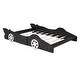 preview thumbnail 4 of 23, Full Size Race Car-Shaped Platform Bed with Wheels Wooden Platform Bed Frame with Support Slats, Twin Floor Bed