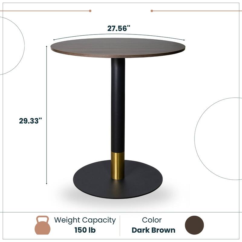 Vail Round Dining Table with 27 in. MDF Tabletop in Black Stainless Steel Round Pedestal Base with Gold Accent Kitchen Table