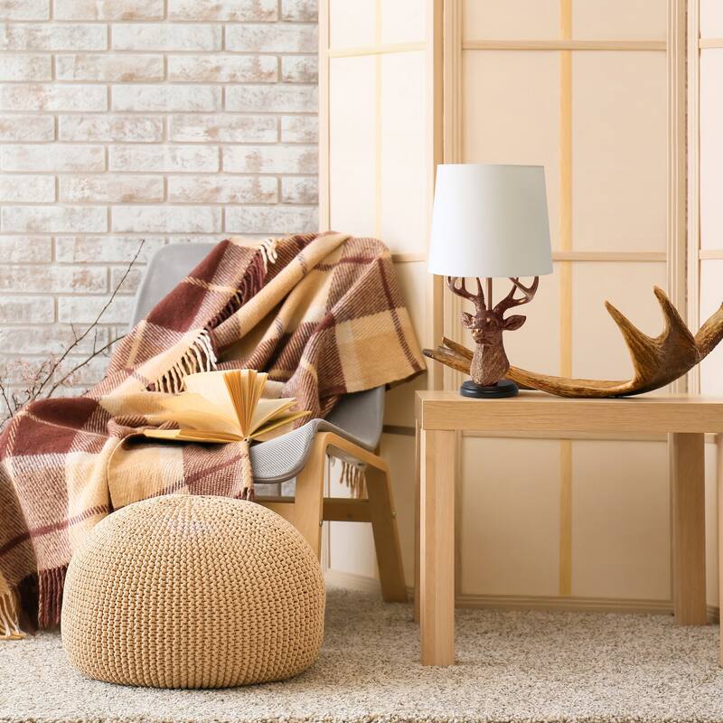 17.25 in. Copper Finish Table Lamp with White Shade, Desk Lamp for Writing and Computer Desks