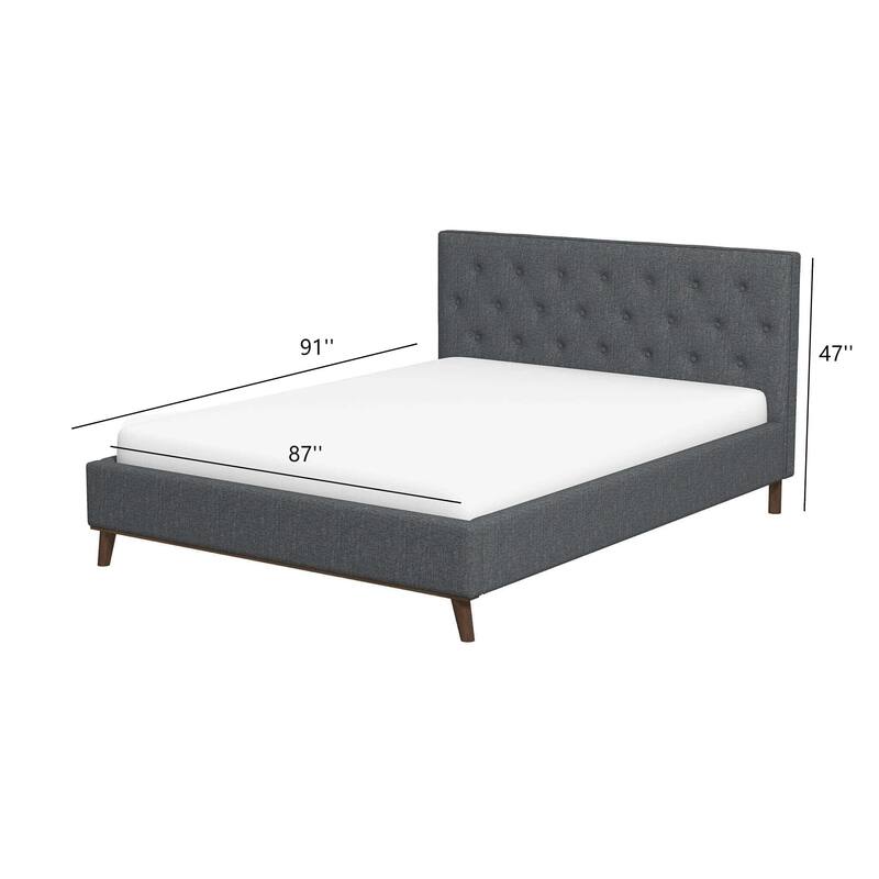 Queen Size Modern Upholstered Platform Bed with Tufted Headboard and Solid Wood Frame, Fabric Grey