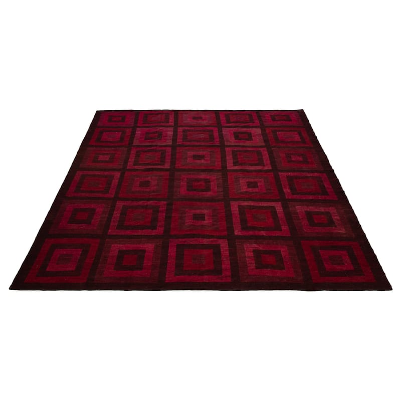 ECARPETGALLERY Flat-Weave Lahor Finest Burgundy Wool Tapestry Kilim - 12'7 x 12'10