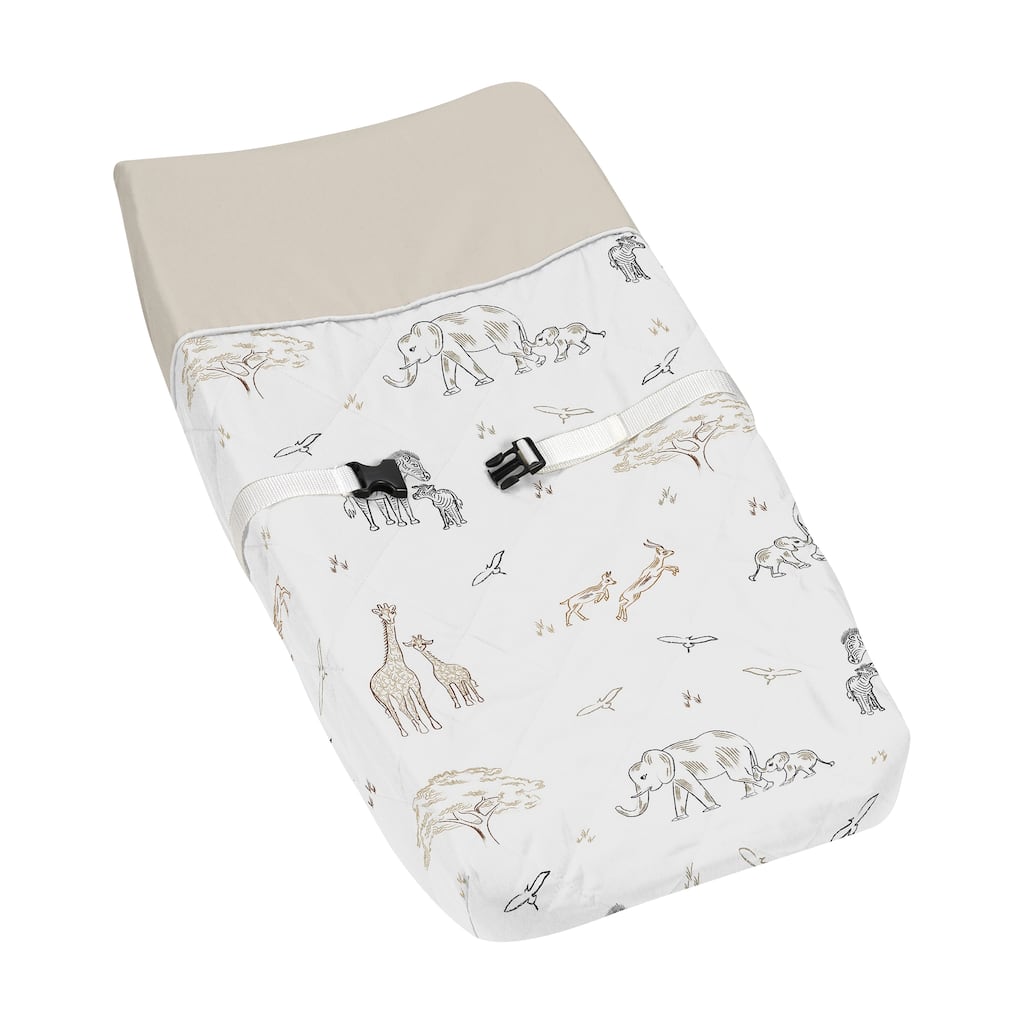 Jungle Safari Animals Boy Girl Changing Pad Cover Taupe Black and White Gender Neutral Elephant Giraffe Wildlife Adventure Zebra