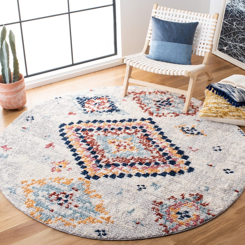 SAFAVIEH Morocco Boho Manila Tribal Rug - 6'7" Round - Ivory/Multi