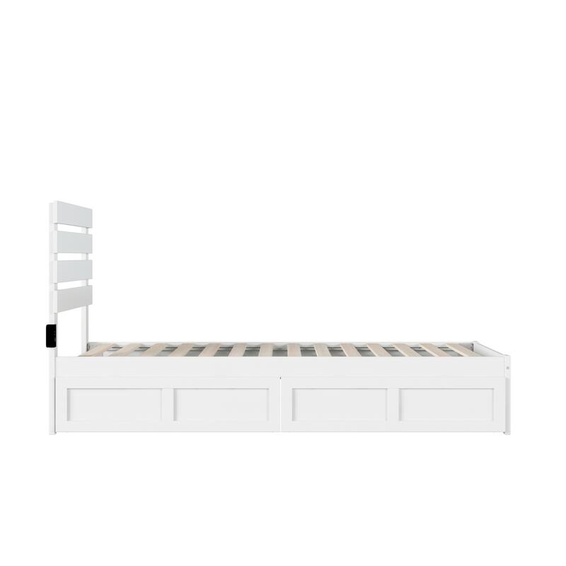 Attic Platform Bed - Twin XL, 2 Drawers, White Finish - Includes Charger
