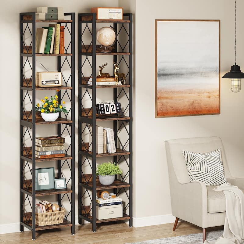 78.7 Inch Extra Tall Narrow Bookshelf, 7 Tier Corner Bookcase