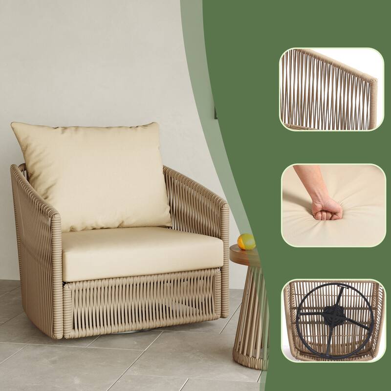 3-piece Cushioned Swivel Patio Wicker Furniture Set Outdoor Rattan Bistro Set