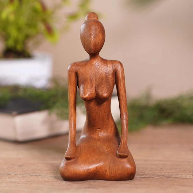 Novica Handmade Calm Down Wood Statuette