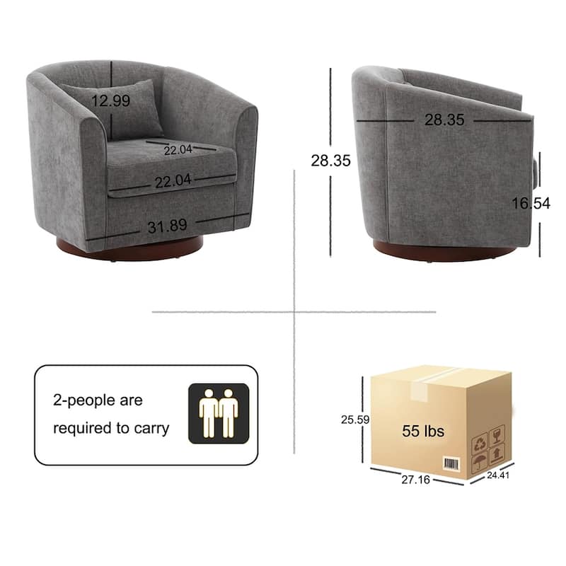 Swivel Wide Upholstered Sofa Chairs with Wood Base Side