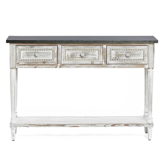 Farmhouse Distressed Wood and Metal 3-Drawer Console Table