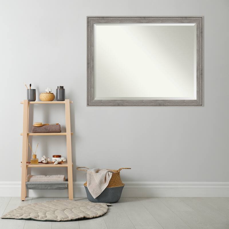 Beveled Wood Bathroom Wall Mirror - Regis Barnwood Grey Frame - Regis Barnwood Grey