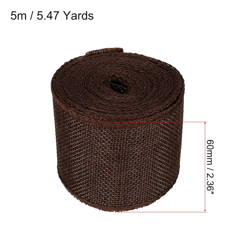 Burlap Fabric Ribbon, Wired Jute Crafts Roll for Party DIY Decoration - Coffee - 2.36 Inch x 5.47 Yards