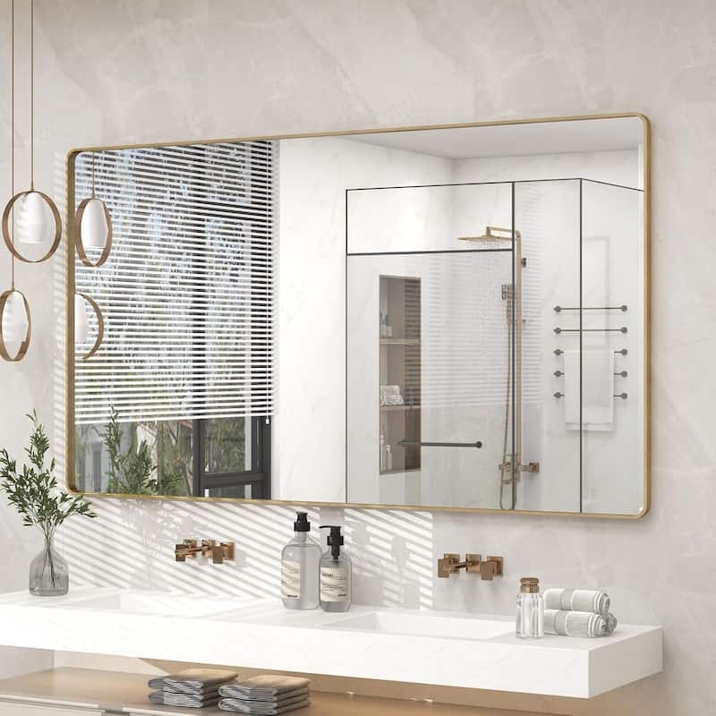 Aluminum Alloy Framed French Cleat Mounted Tempered Glass Wall Vanity Mirror - Gold - 60" x 36"