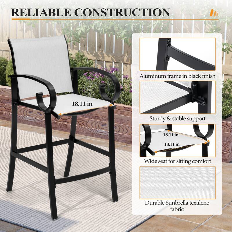 3/5-Piece Patio Aluminum Sunbrella Textilene Sling Swivel Bar Stools and Table Set
