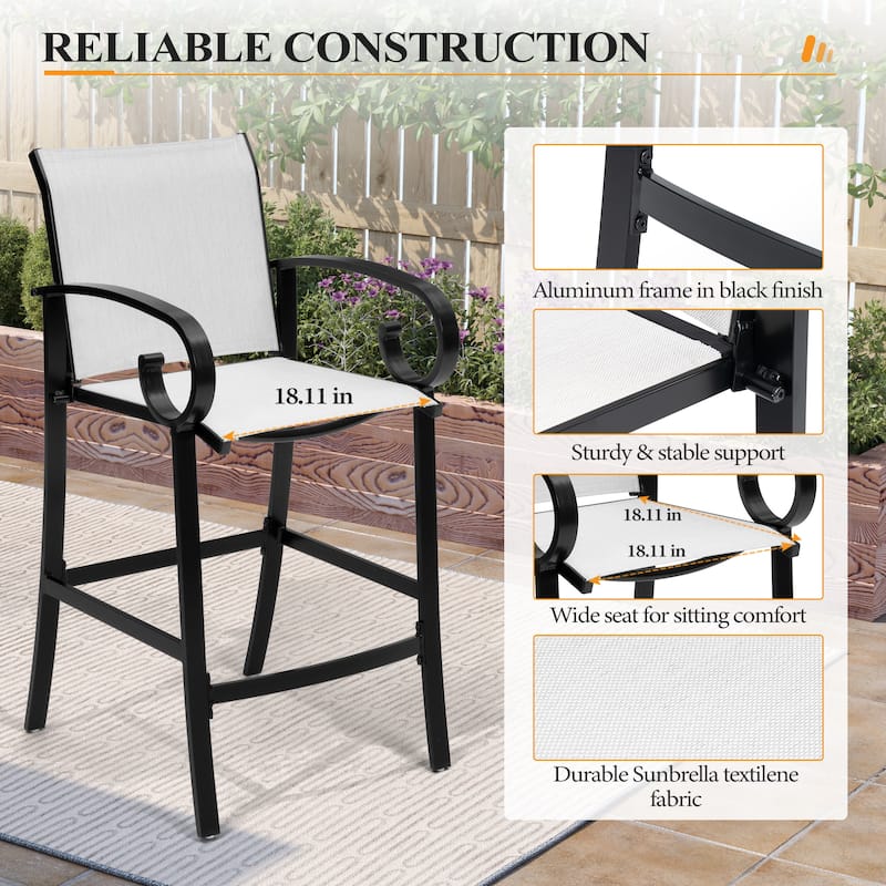 3/5-Piece Swivel Aluminum Bar Stools with Sunbrella Cushion and Table Set