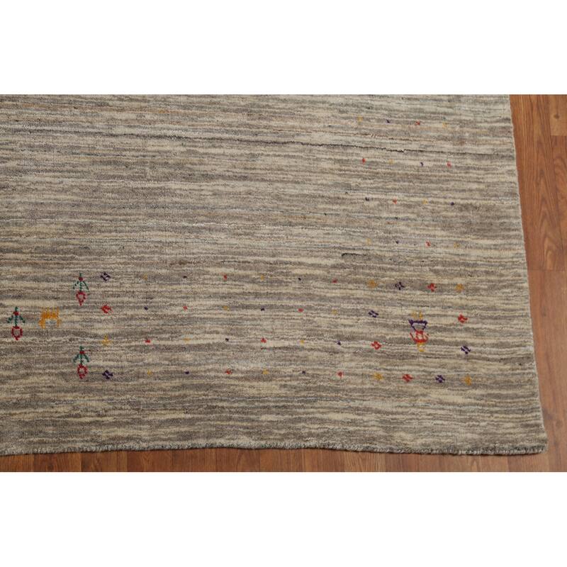Striped Gabbeh Square Area Rug Hand-Knotted Wool Carpet - 9'10"x 9'8"