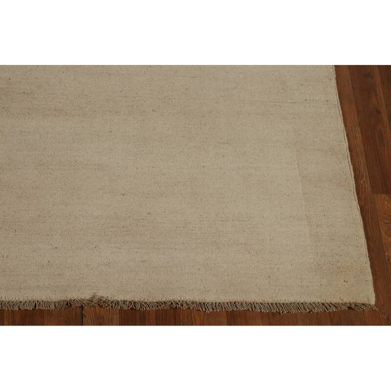 Modern Gabbeh Area Rug Handmade Oriental Beige Wool Carpet - 6'6" x 9'9"