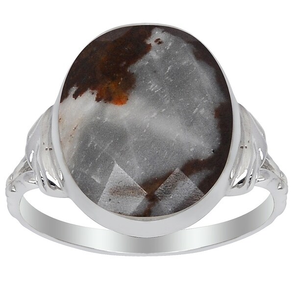 Picture Jasper Natural Gemstone Ring with Black Thread Filigree Frame