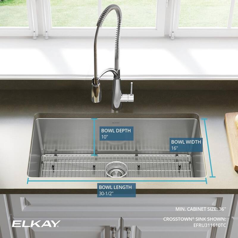 Elkay Crosstown 16 Gauge Stainless Steel 32-1/2" x 18" x 10", Single Bowl Undermount Sink Kit