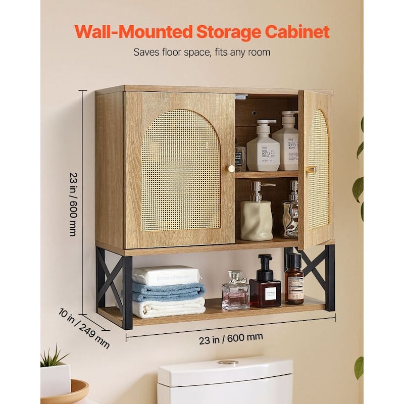 Natural Bathroom Wall Cabinet with Adjustable Shelf 3-Layer Storage for Bottles or Toiletries - 23” x 10” x 23”