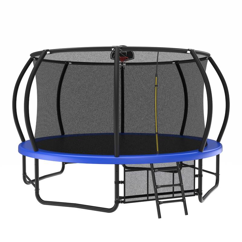 14FT Trampoline with Enclosure Recreational Trampolines with Ladder and AntiRust Coating, ASTM Approval Trampoline for Kids
