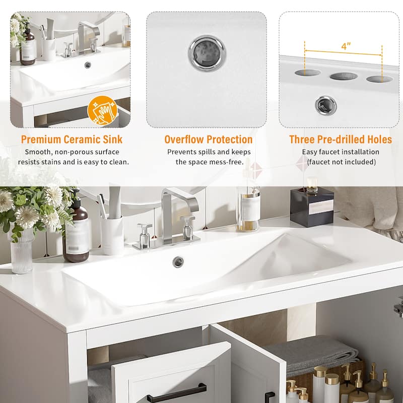 36" Modern Bathroom Vanity with Ceramic Sink for Small to Medium Bathrooms
