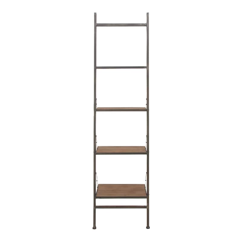 Brown Wood Metal Industrial Farmhouse Leaning Ladder 4 Shelf Storage - 20 x 14 x 77