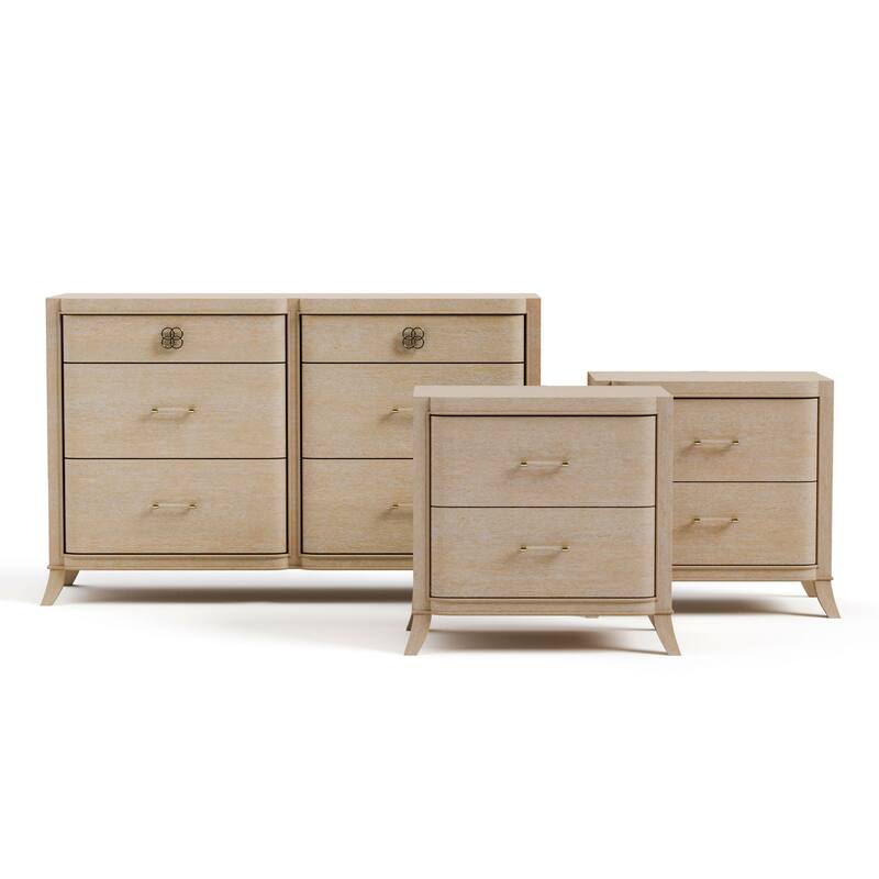 Furniture of America Kian Modern 3-Piece Natural Oak Solid Wood Dresser and 2 Nightstand Bedroom Set