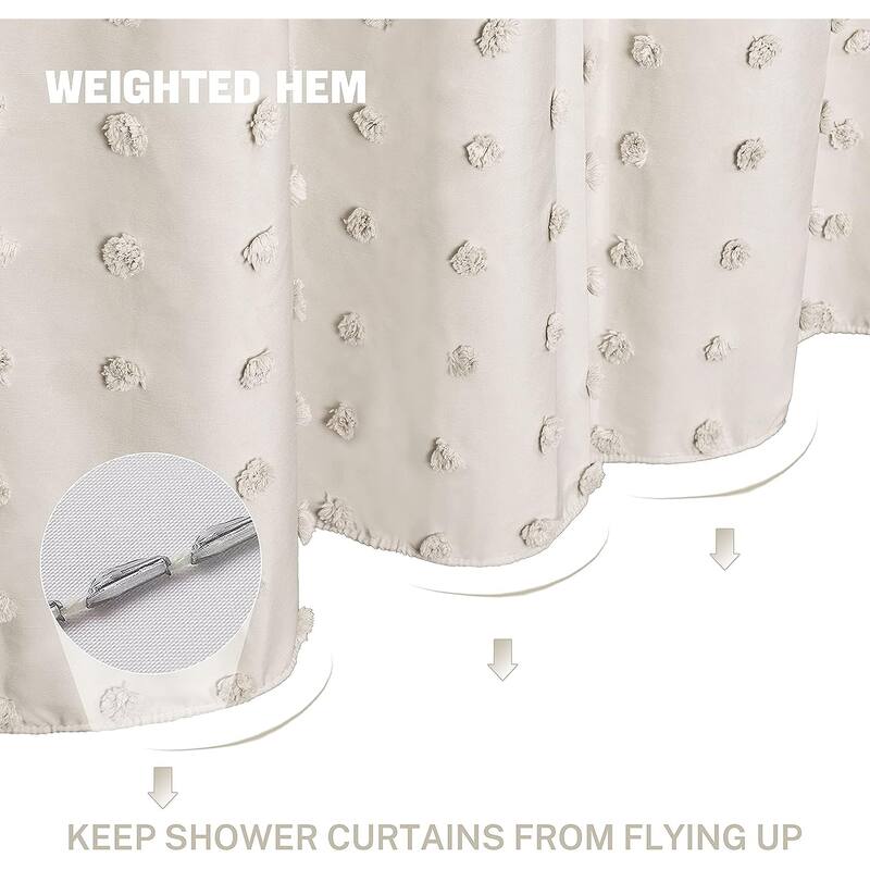 Boho Farmhouse Beige Shower Curtain Woven Fabric Cute