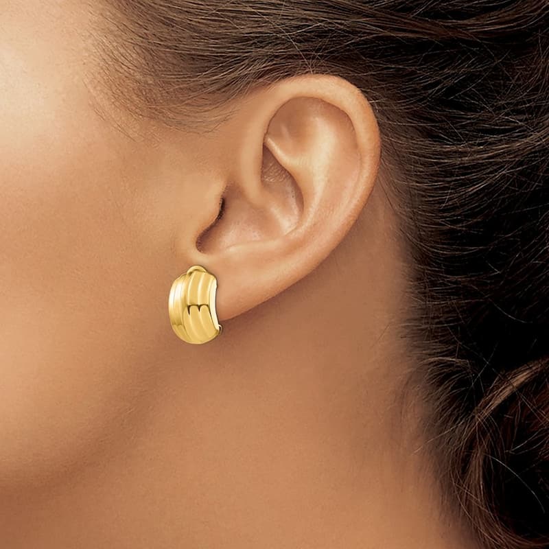 Curata 14k Yellow Gold Polished Ribbed Omega Back Post Earrings 17x12mm
