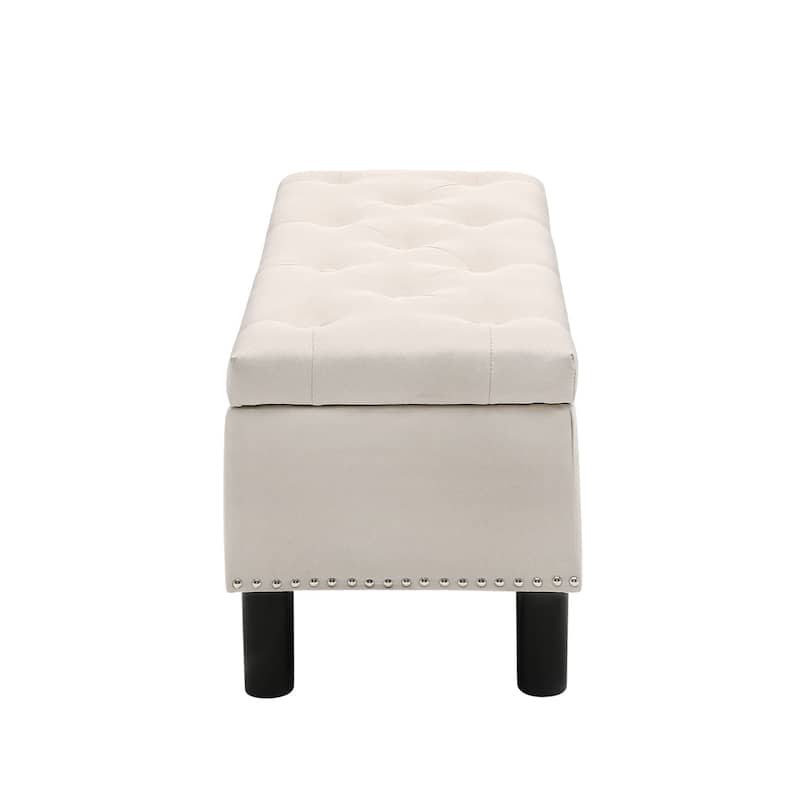 Upholstered Bedroom Bench with Button-Tufted, Storage Bench with High-density Resilient Sponge Rivet Design