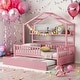preview thumbnail 15 of 40, Modern Twin Size Wooden House Bed Kids Bed with Trundle and Shelf,Playhouse Design