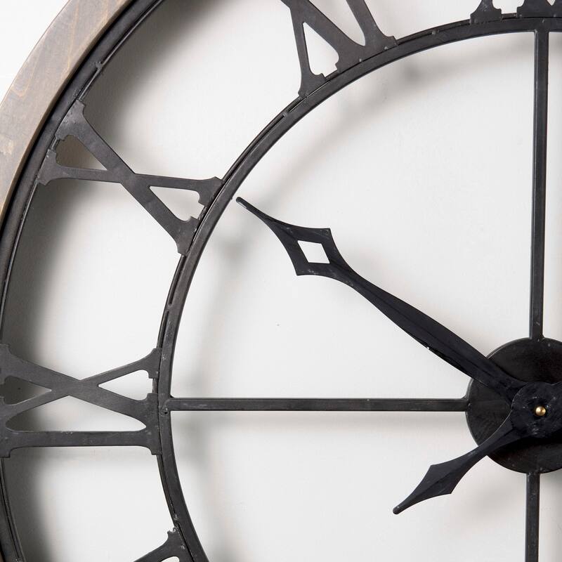 Mething Gray Wood and Black Metal 32" Round Wall Clock - 31.5"W x 2.4"D x 31.4"H