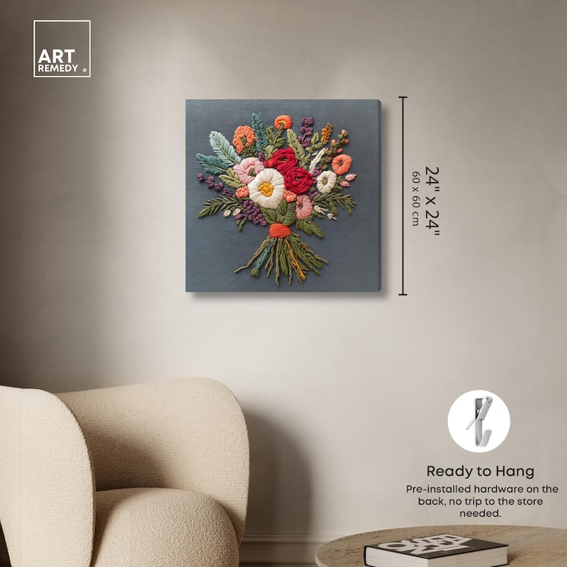 Stitched Bloom Bouquet I Canvas by Art Remedy, Gallery Wrapped