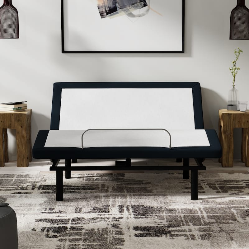 Full Size Metal Adjustable Platform Bed Base with Massage, USB Ports, LED Night Light & Wireless Remote - White+ Charcoal