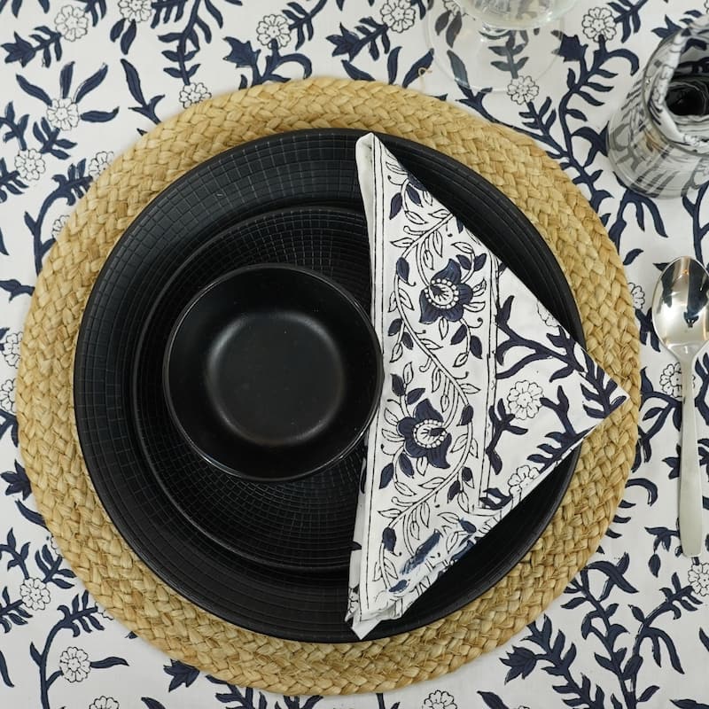 Fabdivine Floral Cotton Table Cover or Cloth Handmade Block Print for Dining & Home Décor Accent