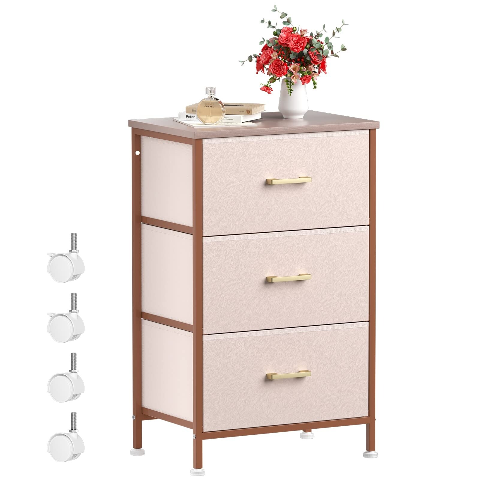 Dresser for Bedroom Nightstand with 3 Drawers Fabric Small Kids