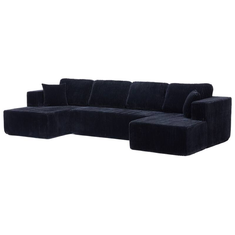 130" U-Shaped Terrycloth Fabric Sectional Sofa, No Assembly Required