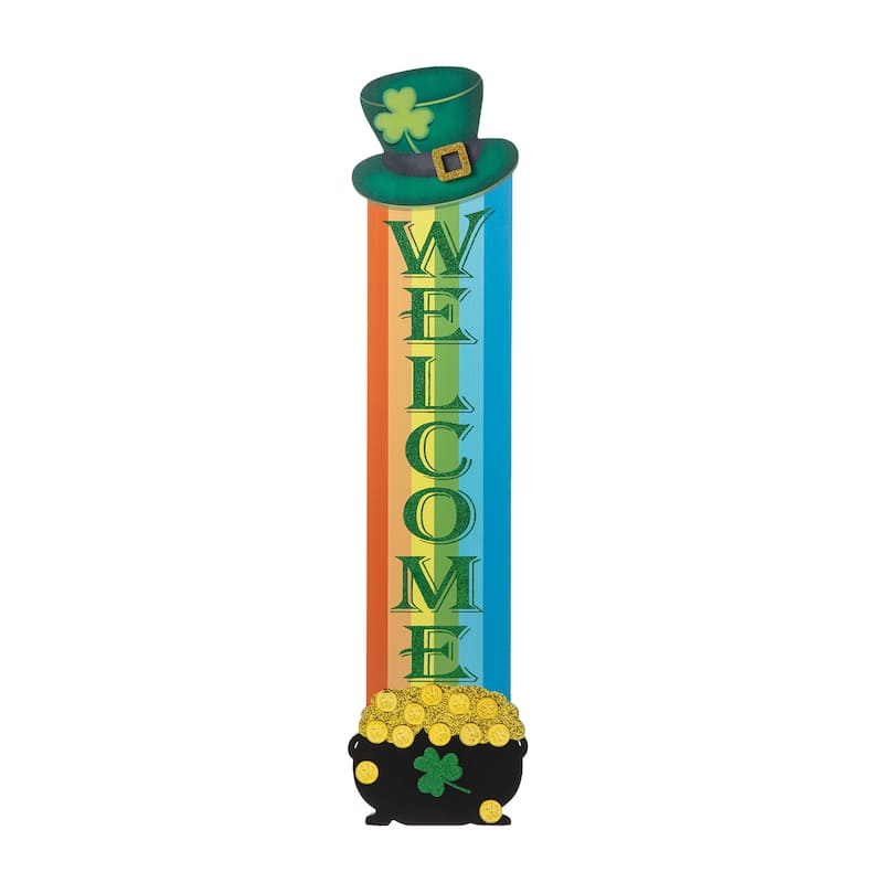 Glitzhome 42"H St.Patrick's Wooden Rainbow Welcome Porch Sign - 42"