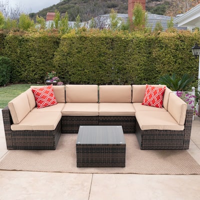 7-Piece Outdoor Patio Furniture Set with Wicker Rattan Sectional Sofa