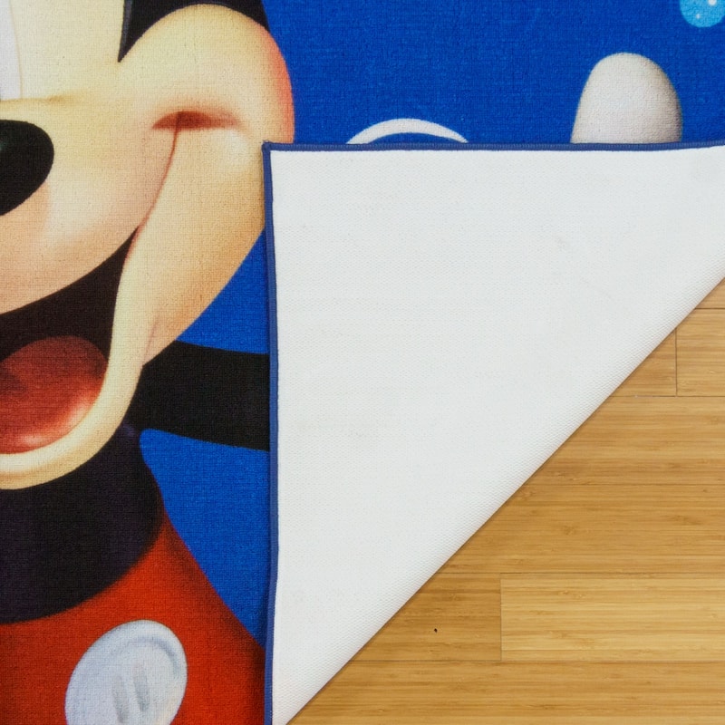 Licensed Disney Mickey Mouse Blue Splash Full Color Digital Printed Indoor Non-Slip Area Rug, 4x6 - 4' 6" x 6' 6"