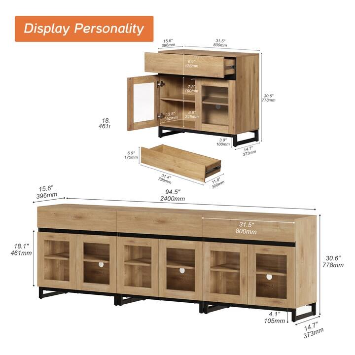 WAMPAT Multifunctional Sideboard Buffet Cabinets with 6 Glass Doors and Drawers, Modern Sideboard, Coffee Bar Storage Cabinet