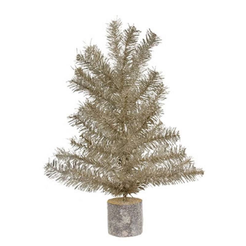 Glistening Platinum Pine Tree with Glitter Finish Tabletop Decor - 3" x 3" x 19" - Brown