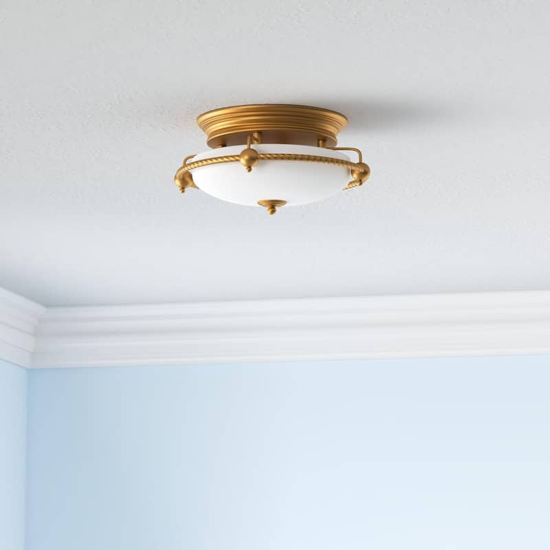 2-light flush mount light brass kitchen light glass, metal ceiling light