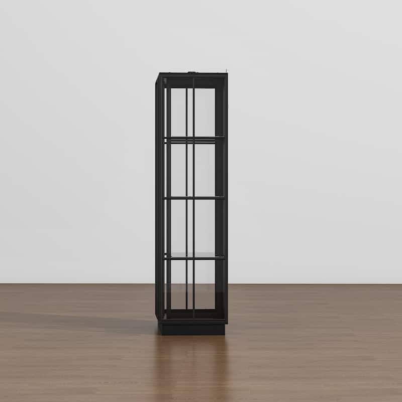 Modern Black Display Cabinet with Glass Doors, 75” Tall Curio Cabinet with Tempered Glass Shelves Bookshelves LED Light