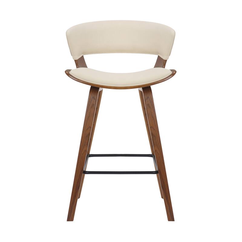 27" Modern Cream and Brown Counter Height Bar Stool with Upholstered Foam Seat and Iron Frame - 36.5”H x 21”W x 20.5”D