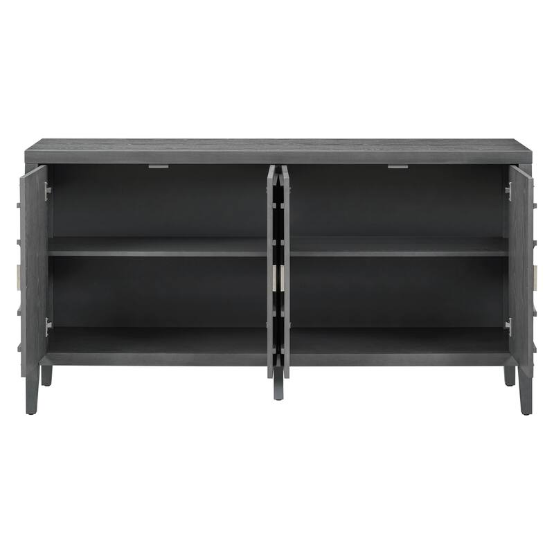 Circular Groove Buffet Sideboard with Round Metal Handles, Grey