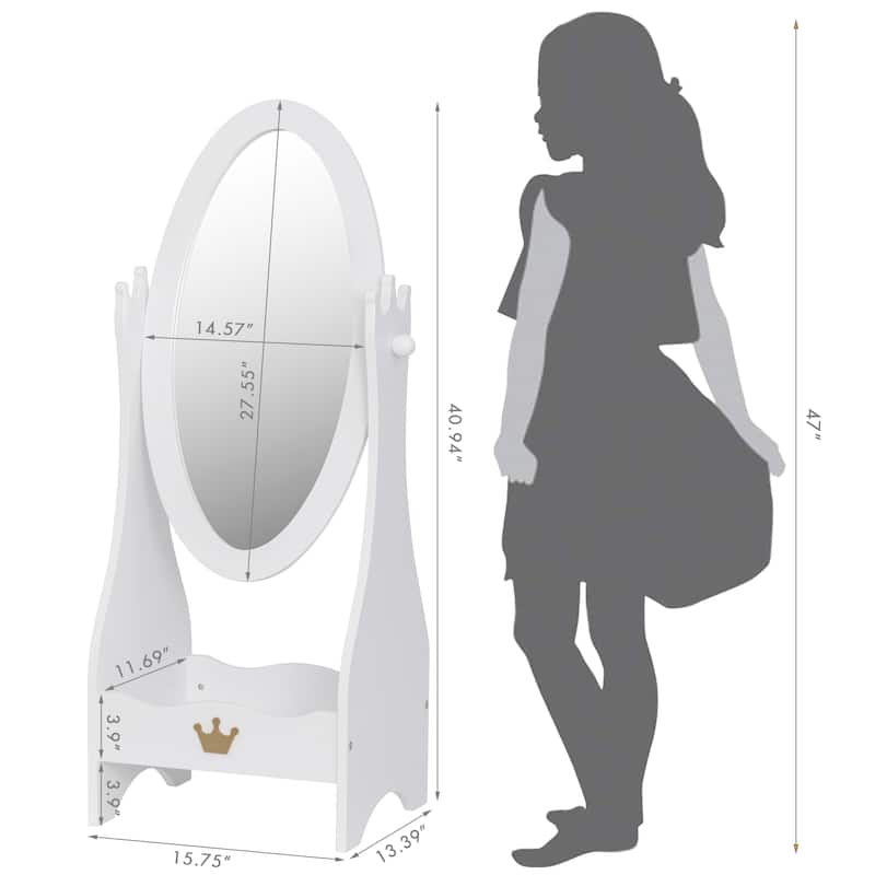COSTARS Kids Full Length Mirror, Wooden Dressing Mirror with Adjustable Viewed, White