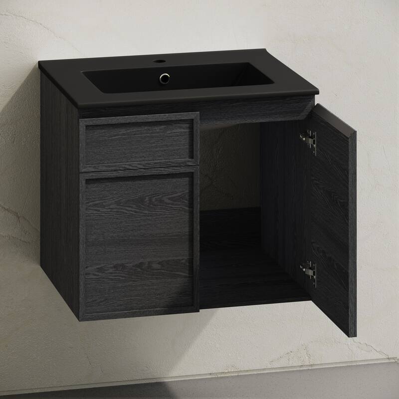 St. Tropez 24" Wall-Mounted Bathroom Vanity In Black Oak With Black Sink Top - 24