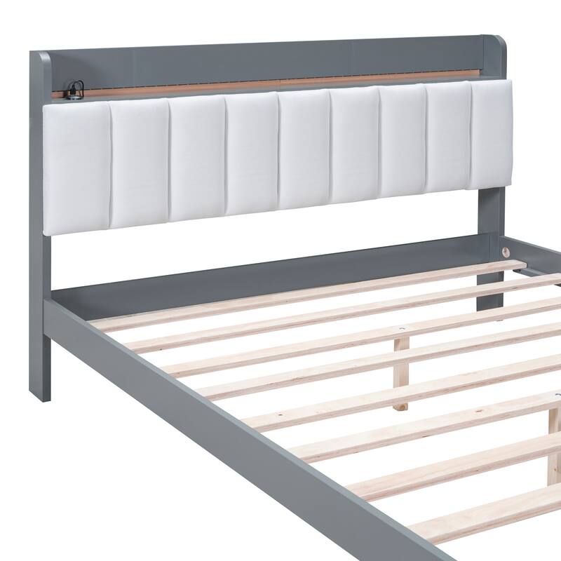 Queen size Platform Bed with USB Charging Station and Storage