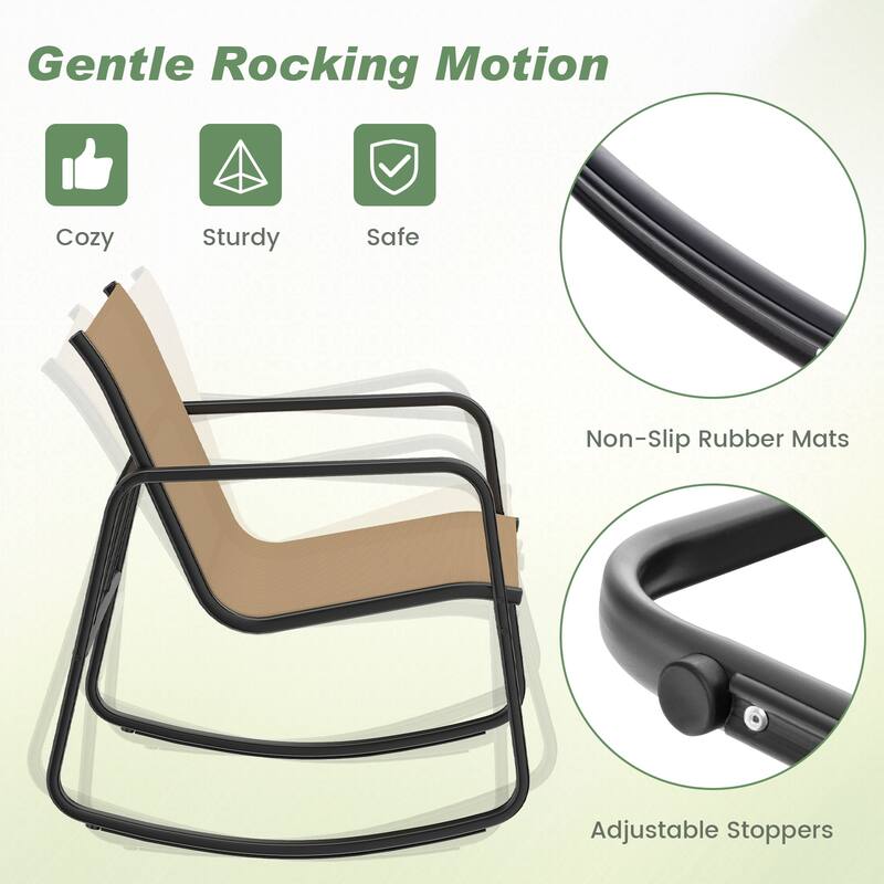 Gymax Set of 3 Patio Rocking Set 2 Rocking Bistro Chairs & Glass-Top